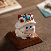 Petite figurine en céramique style chinois, Danse du lion et Chat porte-bonheur, Décoration mignonne pour salon, bureau et voiture