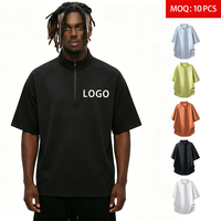 T-shirt décontracté pour homme en nylon et élasthanne tricoté, 150g, uni, à manches courtes, demi-zip, coupe régulière, respirant, vente en gros
