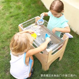 Cross-border wooden toddler toy table, children's <b>study</b> desk, portable combination table and <b>chair</b>, transparent educational - Product Image 4