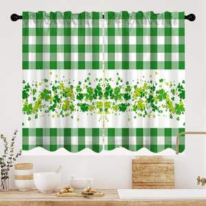 2 Paneles <span class=keywords><strong>de</strong></span> Cortina para el Día <span class=keywords><strong>de</strong></span> San Patricio, Diseño <span class=keywords><strong>de</strong></span> Cuadros Verdes Tipo Búfalo con Trébol Irlandés <span class=keywords><strong>de</strong></span> la Suerte, para Cocina, Baño, Ventana - Product Image 1