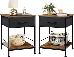 Mesita de noche <span class=keywords><strong>con</strong></span> cajón de almacenamiento de tela y <span class=keywords><strong>estante</strong></span> de madera abierta, mueble de mesita de noche <span class=keywords><strong>con</strong></span> marco de acero <span class=keywords><strong>para</strong></span> dormitorio - Product Image 4