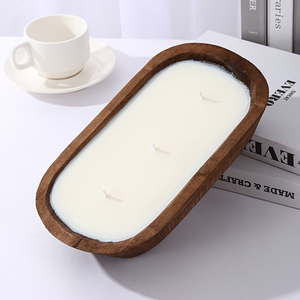 Bohemian-Style small candle wood bowl Handcrafted Oval candle wooden bowl Decorative wood dough bowls for candles