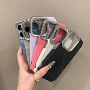 Coque de téléphone rétro en jean texturé de haute qualité pour iPhone 16 Pro Max, compatible avec iPhone 15 Pro, cadre électroplaqué pour iPhone 14, 13 Pro, 12 - Product Image 3