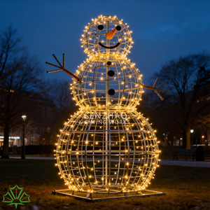 Sculpture géante de bonhomme de neige lumineuse SENZHAO, éclairage LED extérieur, structure en fil métallique 3D, lumière de Noël pour la place/le parc, décoration de fête - Product Image 1