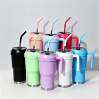 Tumbler Kopi Stainless Steel Vakum Dinding Ganda 40oz Custom OEM Pabrik, Dilengkapi Gagang