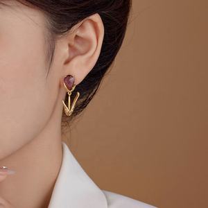 S925 <b>Silver</b> Needle Super Fairy Sweet Temperament <b>Stud</b> Earrings High-End Fashionable Water Droplet Zircon Flower Tulip Design - Product Image 4