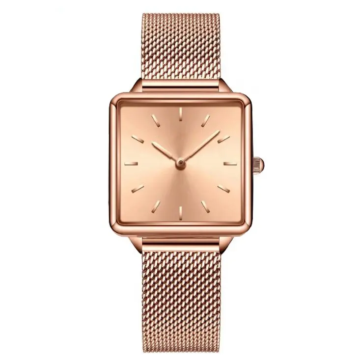 Factory Custom Logo OEM Square Watch Simple Mesh Strap Band Fashion Quality Private Label Watch For Women
