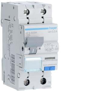 AFA925H Personalizzabile con Hagers RCBO 6000A 1P+N curva C 25A tipo A 300mA 2M - Product Image 1
