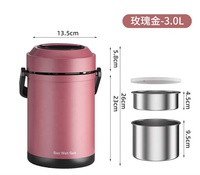 Boîte à lunch Bento thermos isolée sous vide de 3,0 L, pot de nourriture en acier inoxydable 304 à 3 couches pour l'école, le bureau et les voyages