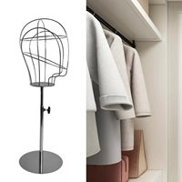 Présentoir de mannequin réglable en hauteur avec base miroir ronde en fil d'argent pour perruques et chapeaux