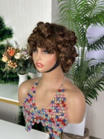 Wig SDD Quality Omotola Buatan Mesin, Rambut Keriting Mengembang 100% Rambut Asli Manusia, Kepadatan Penuh, 10 Inci