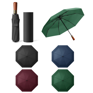 Parapluie pliable automatique anti-UV personnalisé en usine, économique, pour entreprise, 12 baleines, résistant au vent, manche en bois doré - Product Image 1