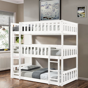 Lits superposés en forme de L pour bébés et enfants Lits jumeaux en bois pour enfants <span class=keywords><strong>Lit</strong></span> triple en bois pour tout-petits - Product Image 4