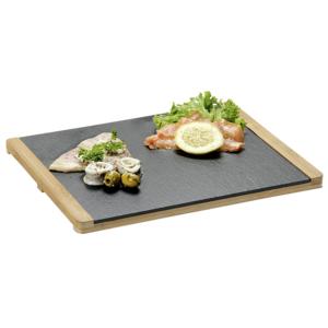 Plato de servir KESPER de pizarra con marco de bambú rectangular para presentación de alimentos - Product Image 1