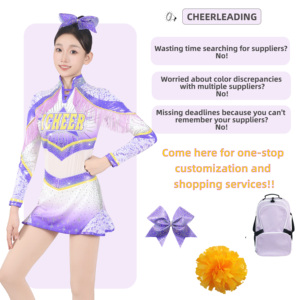Fantasia de Dança para Meninas, Uniformes de Cheerleading com Strass Brilhantes, Vestido de Cheerleader com Manga Longa em Patchwork Metálico - Product Image 4