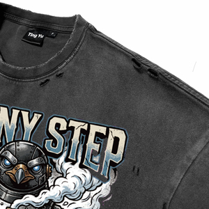Camisetas de algodón vintage con lavado ácido y efecto desgastado para hombre, transpirables, de corte oversize, con estampado de pingüino punk y letras, de manga corta, para venta al por mayor - Product Image 4