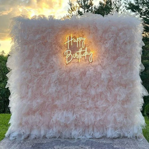 KL-TW005 Rollo de tela al por mayor, telón de fondo de tul con volantes de 8 pies x 8 pies, pared de tul 3D con luces para decoración de bodas, fiestas y eventos - Product Image 5
