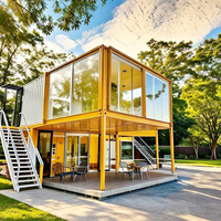 Maison conteneur modulaire pliable OEM à double étage avec grande fenêtre vitrée, structure en acier, villa, habitation, snack-bar, supermarché, école