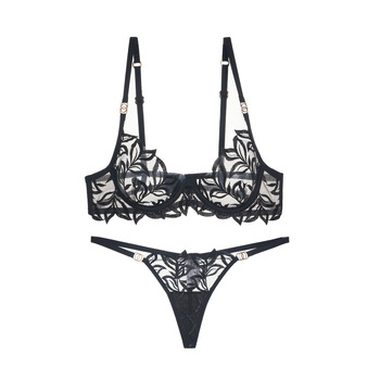 Ladies Sexy Panty and Bra Sets Floral Embroidered Underwire Lingerie Set