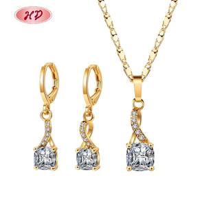 Joyería de Moda al por Mayor, MOQ <span class=keywords><strong>6</strong></span>, Conjuntos de Collar y Aretes de Oro de 18k con Circonita Blanca para Mujer/Unisex, Día de San Valentín, Oficina - Product Image 1