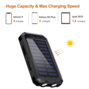 Banco de energía solar de fábrica 2020, 8000 mAh, bancos de energía solar a prueba de agua, antorchas LED dobles y brújula, prod - Product Image 3