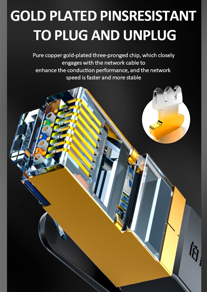 Cat8 позолоченный RJ45 26awg Чистая медь плоский провод SSTP SFTP Cat 8 Ethernet-кабель Cat8 Соединительный шнур сетевой кабель