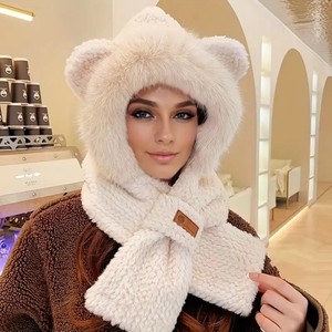 Dễ thương Gấu hat khăn mùa đông đi xe đạp ấm áp Windproof tai bảo vệ găng tay sang trọng hat Beanie cap bán buôn - Product Image 1