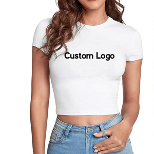 <span class=keywords><strong>T</strong></span>-<span class=keywords><strong>shirt</strong></span> Crop Top da Donna Personalizzata Slim Fit a Maniche Corte in Cotone, Maglietta da Ragazza con Decorazione a Lettere per l'Estate - Product Image 6