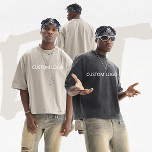 เสื้อยืดผู้ชายทรงใหญ่ ผ้าคอตตอนถัก 100% คุณภาพสูง 300GSM สไตล์วินเทจ ป้องกันรอยยับ เป็นมิตรต่อสิ่งแวดล้อม แขนสั้น ทรงบ็อกซี่ - Product Image 1