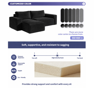 Modernes <span class=keywords><strong>L</strong></span>-förmiges 3-in-1 Cord-Klappsofa ohne Gestell, Vakuumverpacktes Modulares Schaumstoffsofa für Badezimmer - Product Image 5