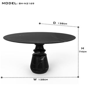 Meubles de salle à manger design moderne table de salle à manger ronde en marbre noir de luxe - Product Image 5