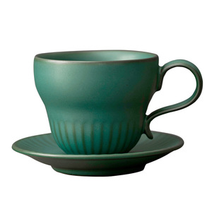 Juego de taza y platillo de cerámica verde oscuro, taza de café de cerámica rústica, taza para desayuno, uso para té de la tarde - Product Image 5