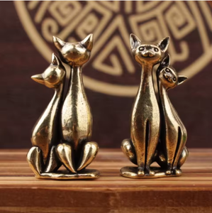 Ornement de chat en couple, <span class=keywords><strong>sculpture</strong></span> en laiton vintage, œuvre d'art, chats entrelacés, œuvre d'art pour la maison, le bureau, <span class=keywords><strong>statue</strong></span> de chat, décoration de la maison - Product Image 1