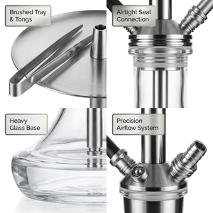 Chicha Narguile Personnalisable Bodyguard Plus, Usinée CNC en Acier Inoxydable SS304, Finition Satinée Brossée, Base Scellée en Verre Borosilicate Robuste - Product Image 4