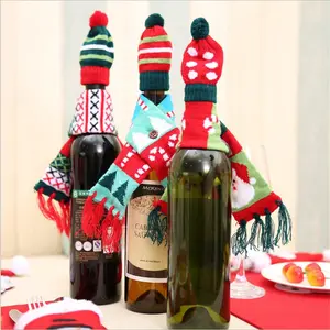 Christmas Hats Cotton Decoration Decor Ornament Xmas Christmas Wine Bottle Cover Knitted Christmas Wine Scarf Hat