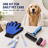 Kit complet de soins pour animaux de compagnie : Brosse anti-poils, Peigne démêlant six pièces, Gant, Coupe-griffes, Lime à ongles, Sacs de collecte des déchets