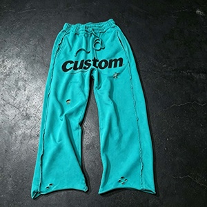 Pantalones Deportivos Personalizados de Estilo Urbano Vintage con Serigrafía OEM, Pantalones para Hombre con Efecto Desgastado - Product Image 4