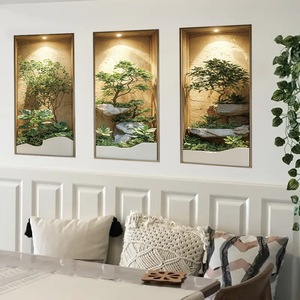Papier peint décoratif transfrontalier, simulation de plantes vertes en pot 3D, <span class=keywords><strong>triptyque</strong></span>, autocollant mural, décoration intérieure, auto-adhésif - Product Image 1