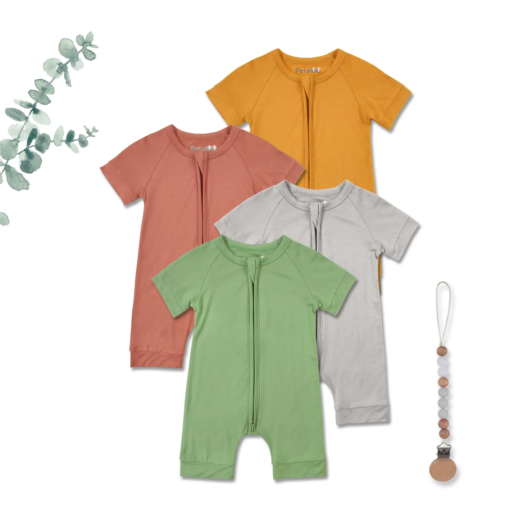 In Stock Bamboo Viscose Baby Short Sleeve Romper Wholesale Zipper Newborn Baby Clothes Infant Bodysuit