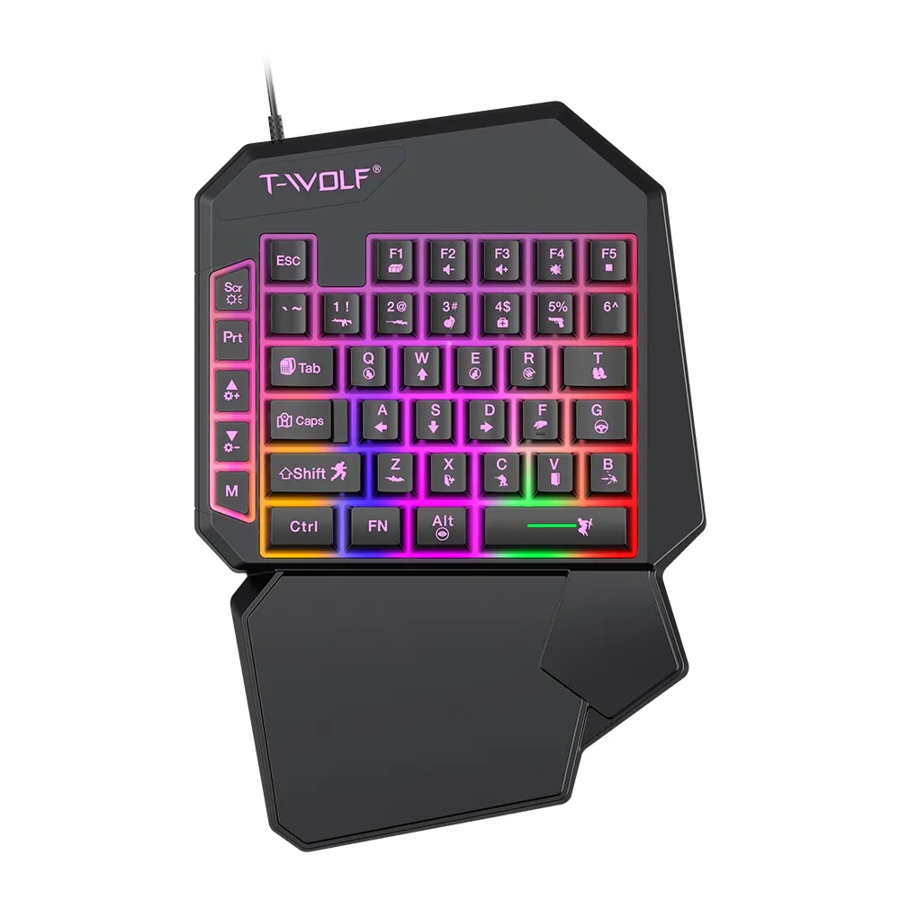 TWOLF Hot Selling One Hand keyboard Mini Wired Gaming Keyboard with Led Backlit Suitable for Phone and Compu
