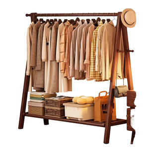 Perchero moderno de madera con estante y ganchos para dormitorio, muebles para el hogar, almacenamiento y organización de ropa y accesorios - Product Image 1