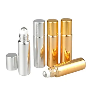 Venta al por mayor 10ml Color oro plateado galvanizado plata UV recubierto desodorante vacío vidrio Perfume rollo en botella