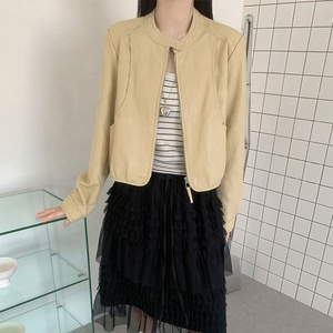 <span class=keywords><strong>Veste</strong></span> courte en similicuir PU écologique de style coréen pour femme, col montant, fermeture éclair, printemps automne, blouson - Product Image 4