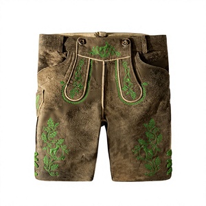 Stylish Bavarian <b>Men</b> Cowhide Suede <b>Leather</b> Lederhosen <b>Shorts</b> With Embroidery Detail Solid Casual Button Eco-Friendly Traditional - Product Image 1