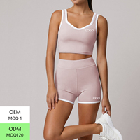 Nouvel arrivage d'été : Ensemble de yoga color block avec crop top rembourré anti-choc à dos en U et short cycliste taille haute effet push-up pour la gym et l'entraînement