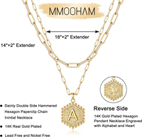 Collier initial hexagonal réversible, chaîne double couche en acier inoxydable plaqué or 14 carats, diamant de laboratoire, lettre A-Z