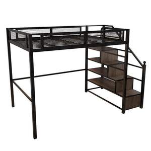 Lit superposé en fer forgé de style nordique avec rangement et barrière de sécurité, lit mezzanine multifonctionnel pour enfants et adultes - Product Image 5