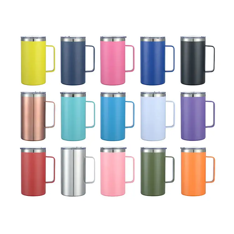 Reutilizáveis 24oz café caneca dupla parede vácuo aço inoxidável caneca com alça BPA-Free e vácuo isolados revestido caneca com tampa