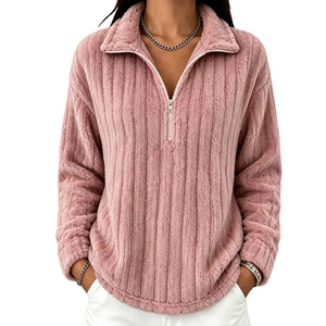 Nuova <span class=keywords><strong>Felpa</strong></span> da <span class=keywords><strong>Donna</strong></span> Autunno-Inverno a Righe, Calda e Felpata con Zip e Maniche Lunghe - Product Image 2
