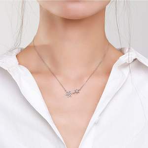 Collier flocon de neige en argent sterling S925 personnalisable, version cuivre, élégant et romantique, avec zirconiums cubiques, cadeau pour femme - Product Image 2